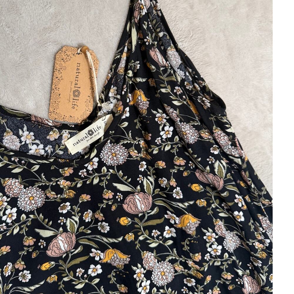 Natural Life Maxi Dress Womens Size Small Black Floral Boho Festival Sleeveless - Picture 5 of 9